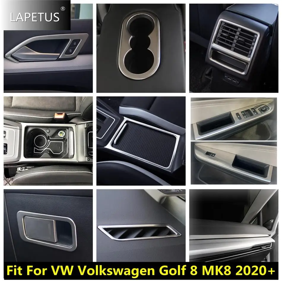 Silver For VW Volkswagen Golf 8 MK8 2020 - 2023 Door Handle Bowl / Glove Box / Center Control Stripes Cover Trim Car Accessories