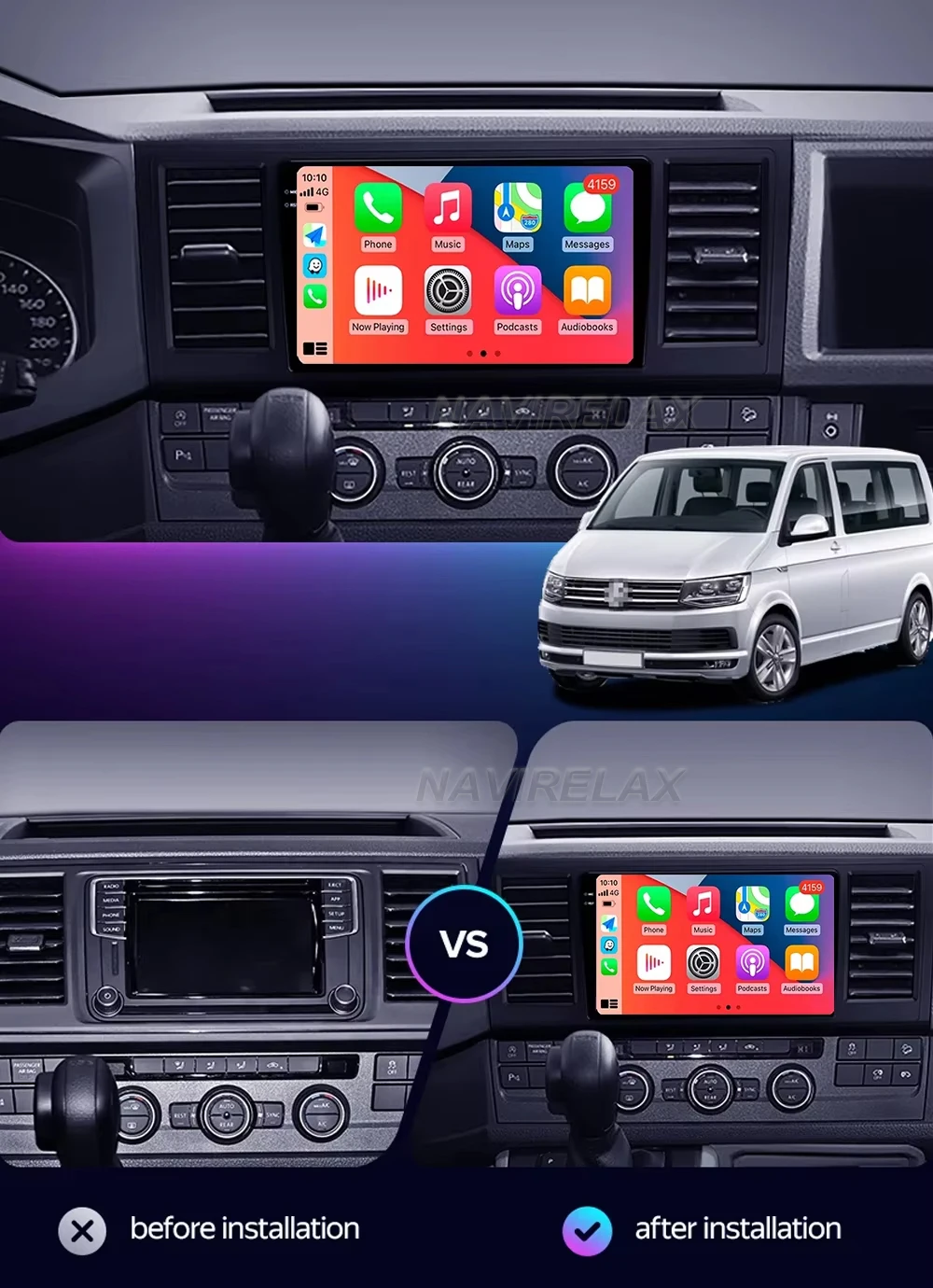 Android 16 2K QLED CarPlay Auto For Volkswagen Caravelle T6 6 T6.1 2015 - 2021 Car Radio Multimedia Video Player GPS Stereo Head