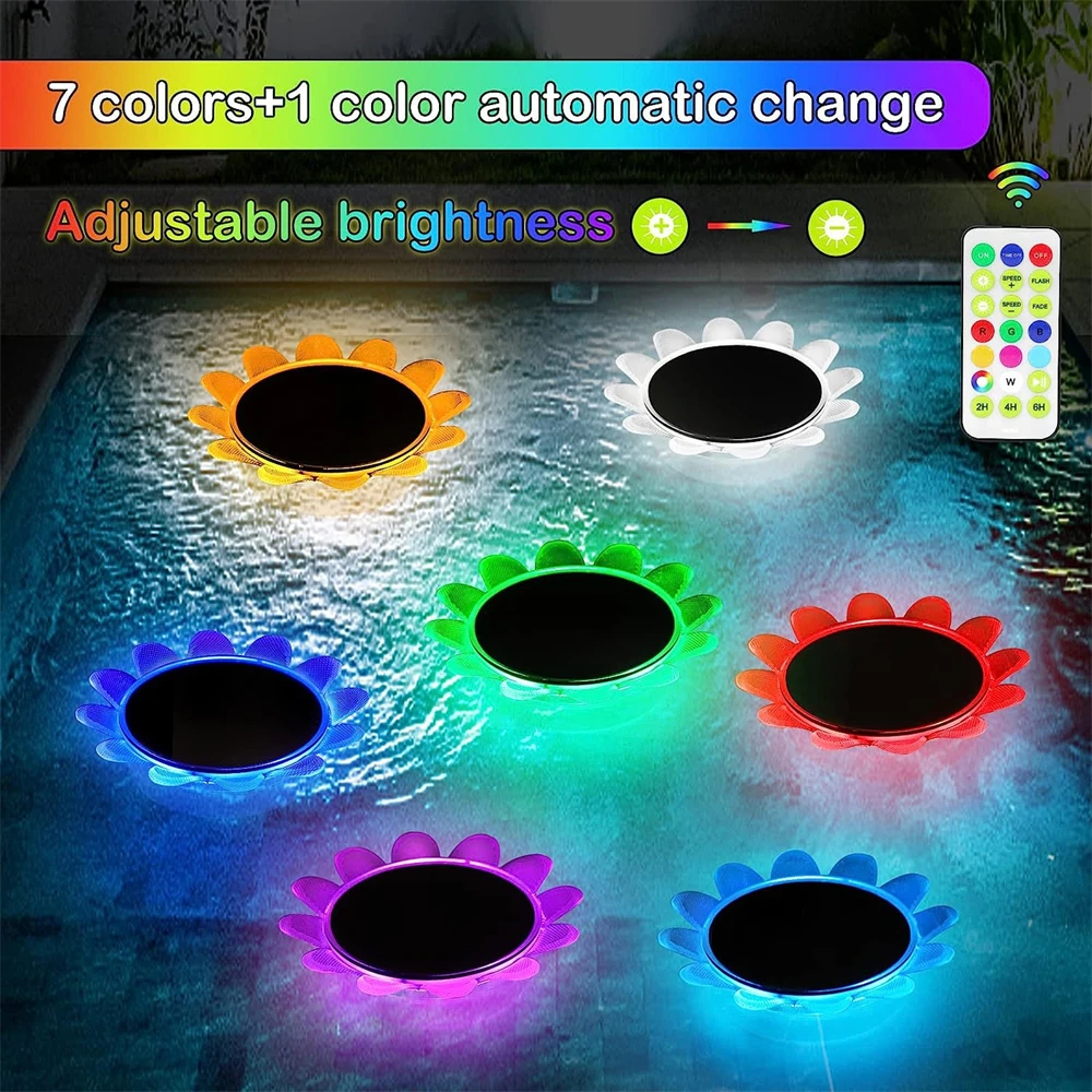 Sunflower Solar Waterproof LED Swimming Pool Pond Floating Night Lights for Pool Spa Patio Wedding Party Christmas Decorations