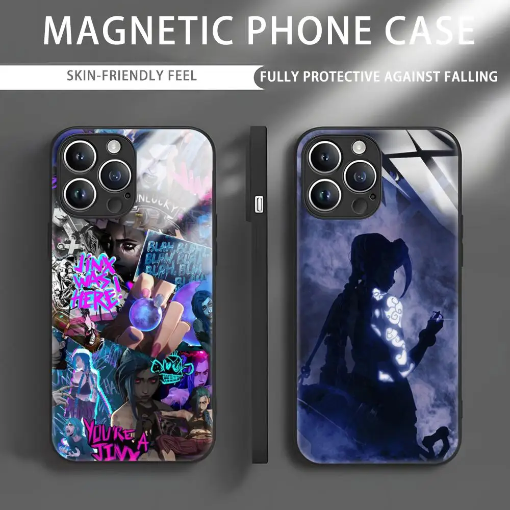 L-League of L-Legends L-LOL Jinx Phone Case For iPhone 16 15 14 13 12 11 X XR XS 8 Plus Mini Pro Max Glass Magnetic Phone Case