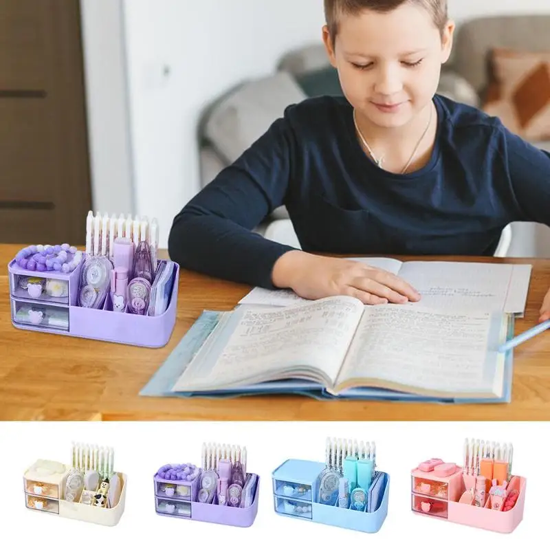 

Desk Organizer With Drawers Divided Cartoon Storage Shelf Cute Desk Accessories Space Saving Perfumes Jewelry Storage Box