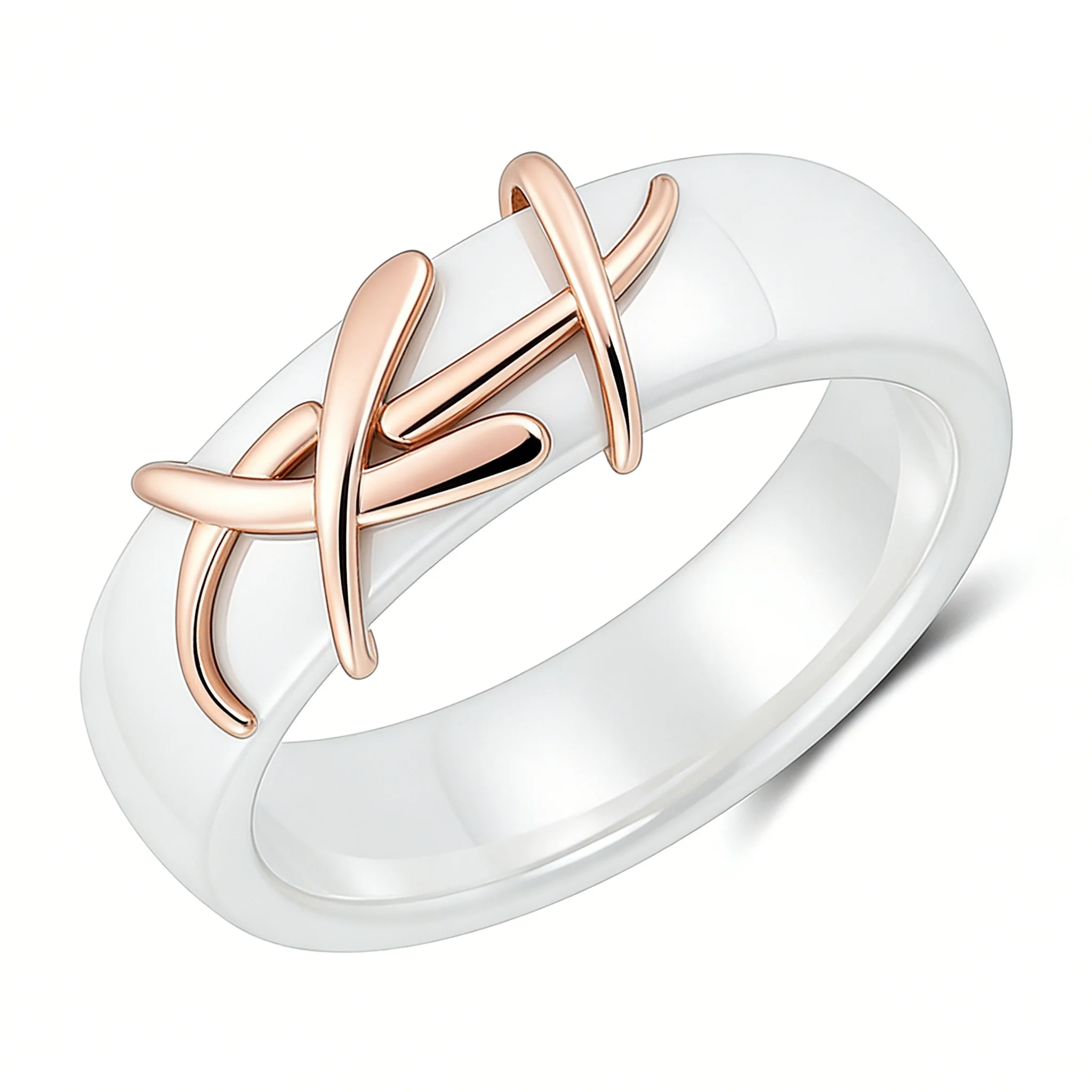 Wbmqda 7 mm breite weiße Keramikringe für Damen, 585er Roségold, einzigartiges Schmuckzubehör, Geschenk
