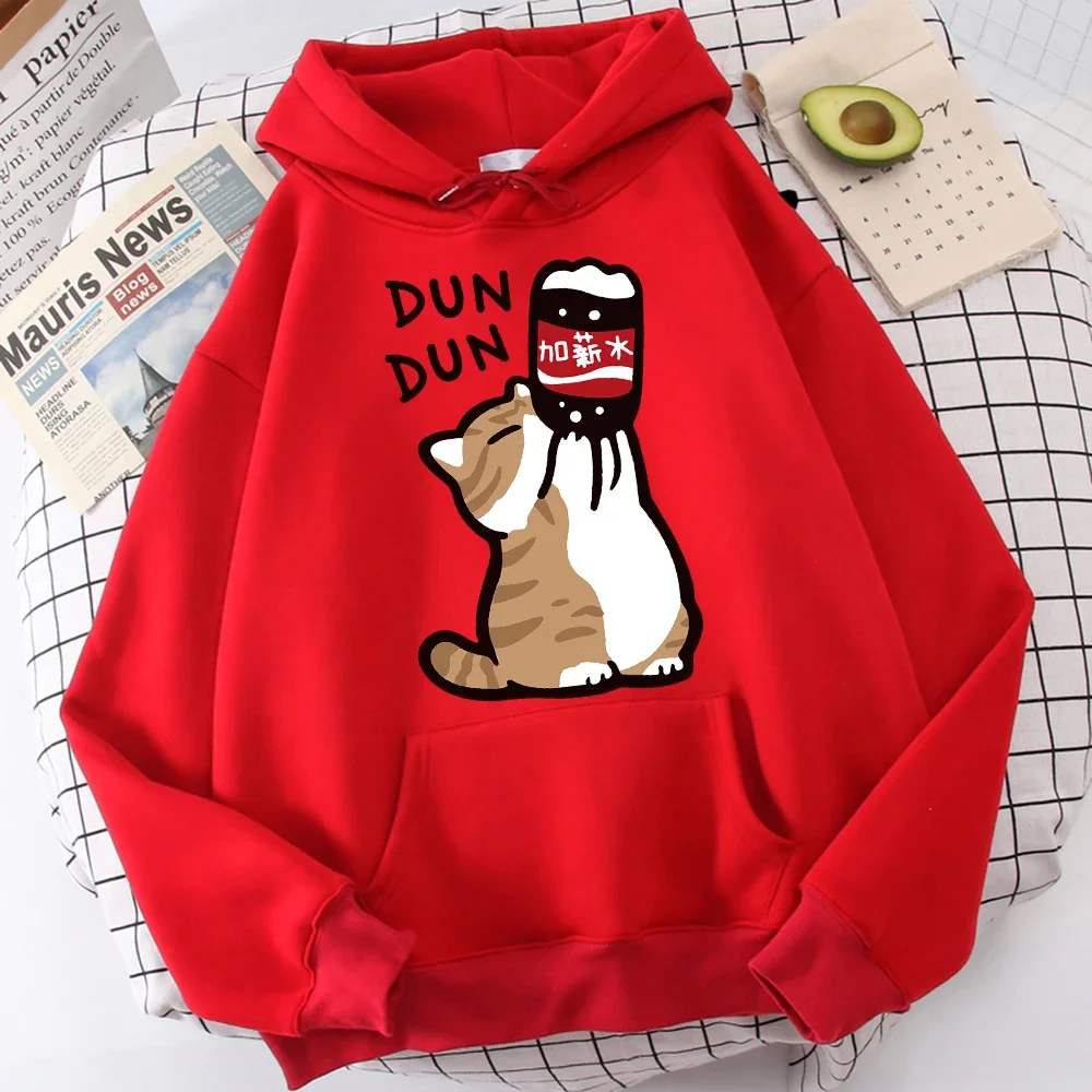 Cartoon Cat Drink Salary Increase Beverages Mens Hooded Jacket Casual Cartoon Hoodies Pleasure Sweatshirts Home Harajuku Tops