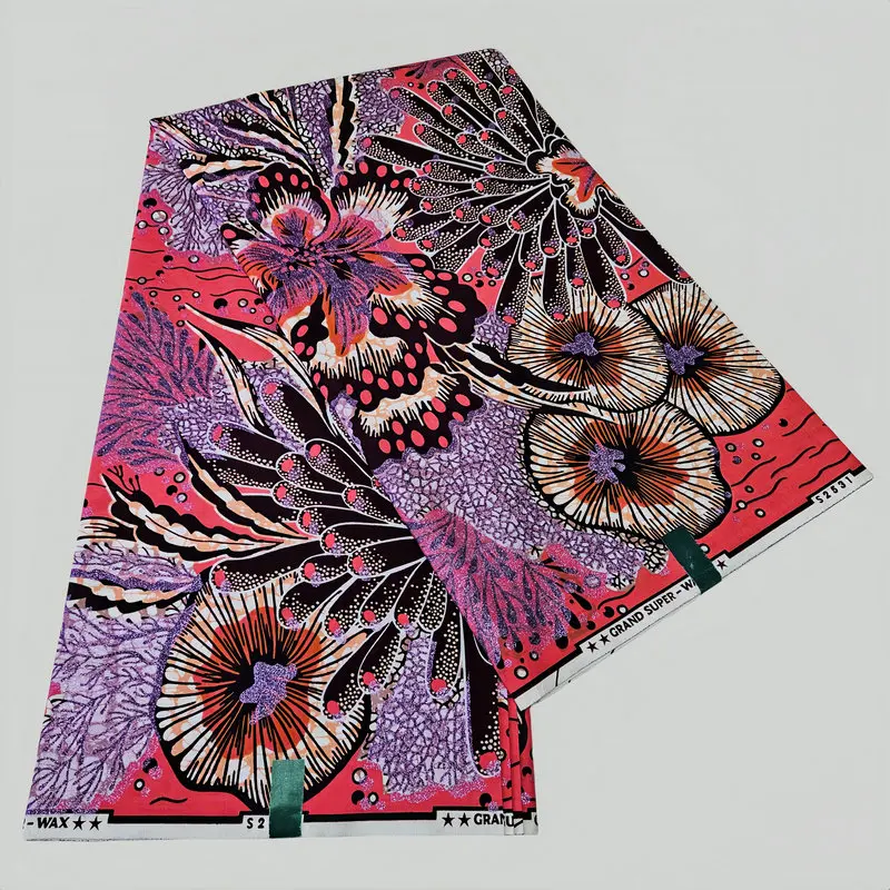 African cotton wax prints fabric, grand super Hollandais wax fabric, golden wax glitter, 6 yards per piece view 5