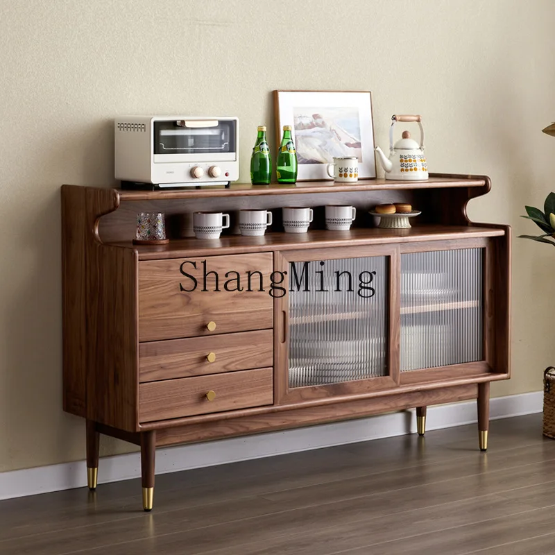 

SM black walnut side cabinet storage wine cabinet kitchen storage tea cherry wood cupboard