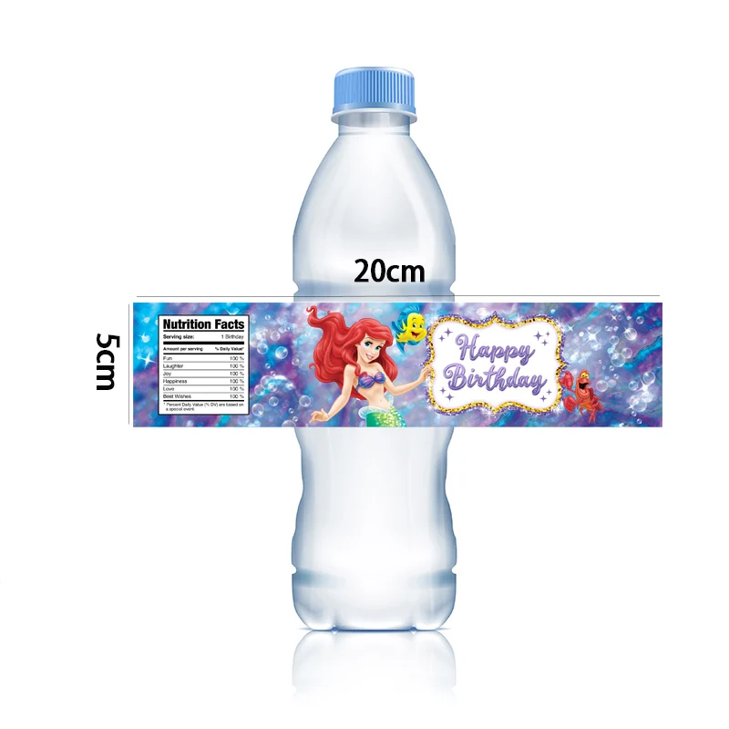 Disney Ariel La Sirenetta Etichette per bottiglie d'acqua Adesivi Decorazioni per la tavola di compleanno per ragazze per forniture per feste per baby shower