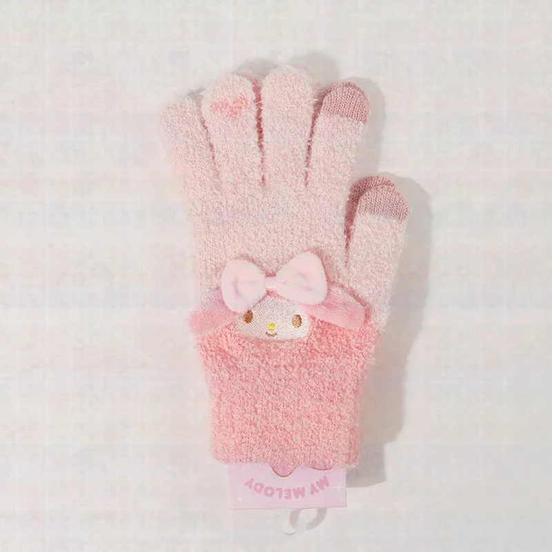 Cartoon Sanrio Series Melody Kuromi Pochacco Plush Five Finger Gloves Kawai Winter Warm Thickened Student Five Finger Gloves