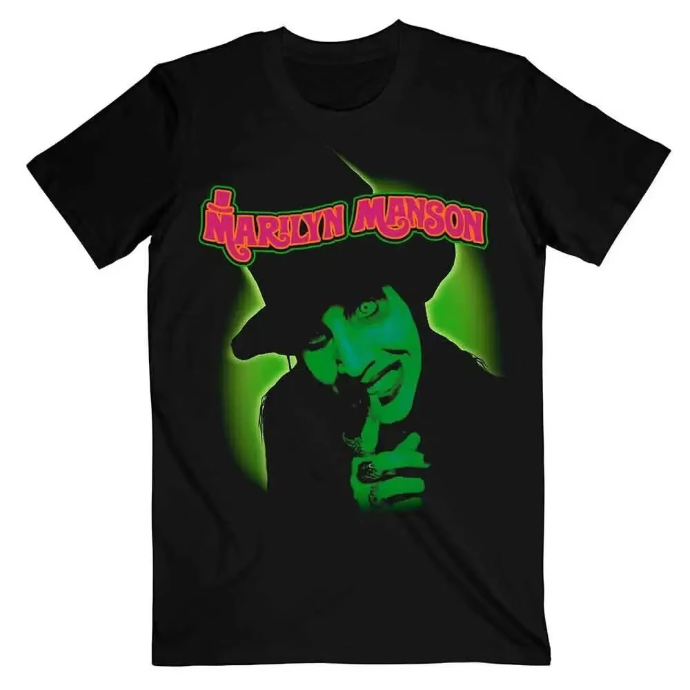 Marilyn Manson Smells Like Black Graphic Tee Unisex Men Women Short Sleeve Gothic Retro Streetwear Oversized Casual Daily Tops