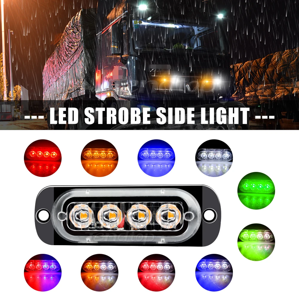 4 LED Truck Car Warning Lights Emergency Flashing Signal Lamp LED Light Strip for Police Truck SUV Motorcycle Side Marker Lamp