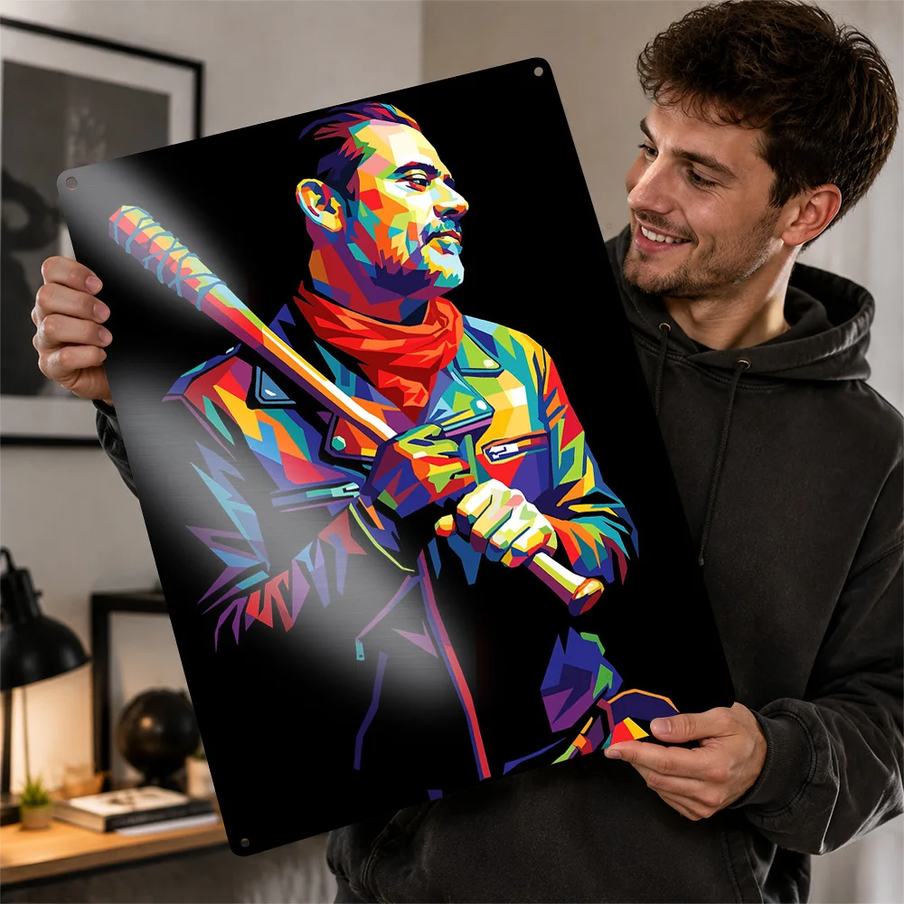 Negan With Lucille Pop Art 3D Texture Metal Poster Customized Wall Art Tin Sign Gift for Mancave Home Decor Accessories Items