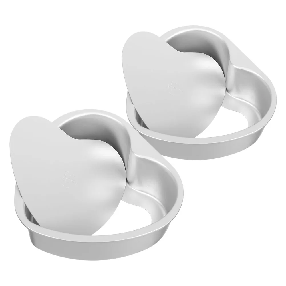 

2Pcs Heart Shaped Cake Molds Removable Bottom Aluminum Baking Pans Miniature Dessert Bakeware for Valentine's Day Weddings