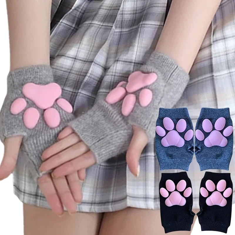 3D Silicone Cat Paw Gloves Socks Stockings Cute Kitten Fingerless Mittens Pawpads Gloves Women Girls Christmas Halloween Cosplay