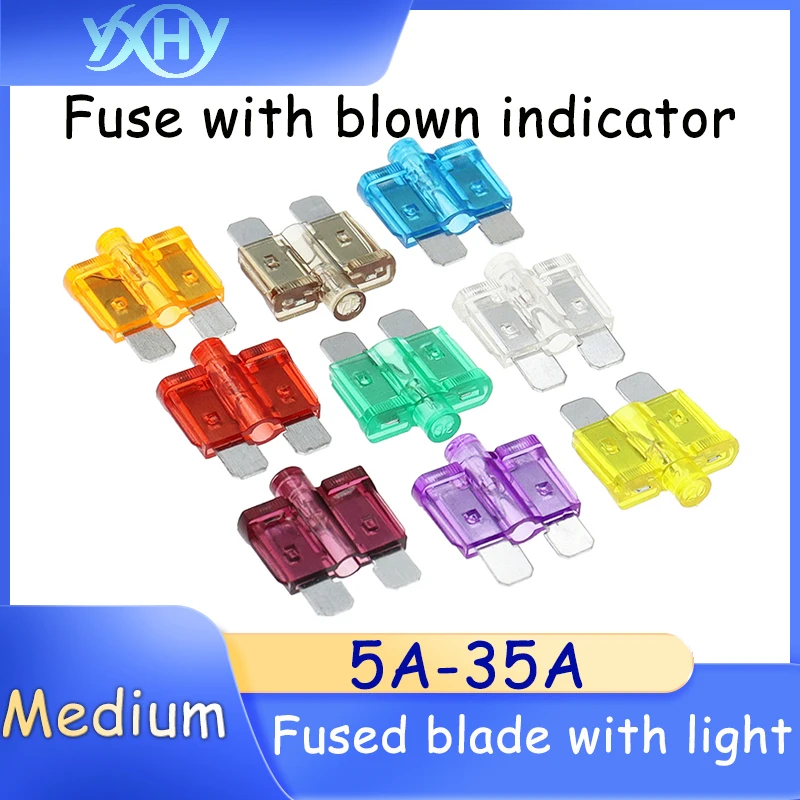 

10pcs Automotive fuse blade with medium size 4A~7.5A 75A, fuse with indicator light for cars