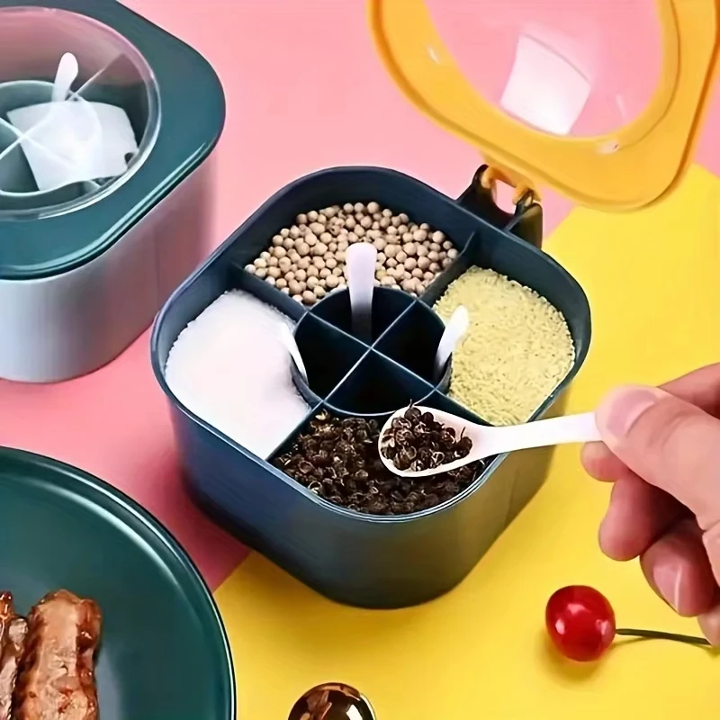 Kitchen Seasoning Box Four-Compartment Integrated with Lid Multi-Functional Seasoning Box Household Storage Box Seasoning Jar