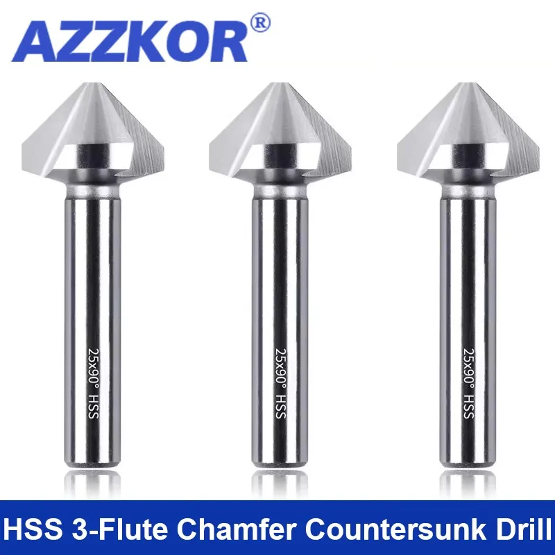 AZZKOR 4.0mm-6.5mm Deburring Trimming Countersunk Drill 6542 High-Speed Steel 90 3-Flutes Inner Hole Chamfering Cutter