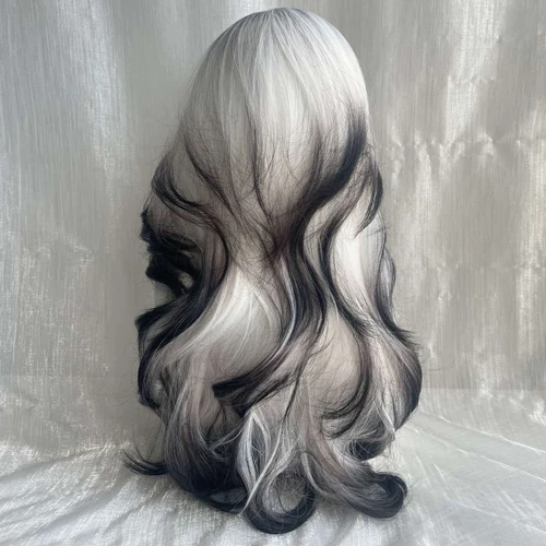 Imagen 2 del producto Peluca sintética de onda larga para mujer, pelo blanco ombré negro, esponjoso, resistente al calor, para fiesta diaria, Cosplay de Lolita