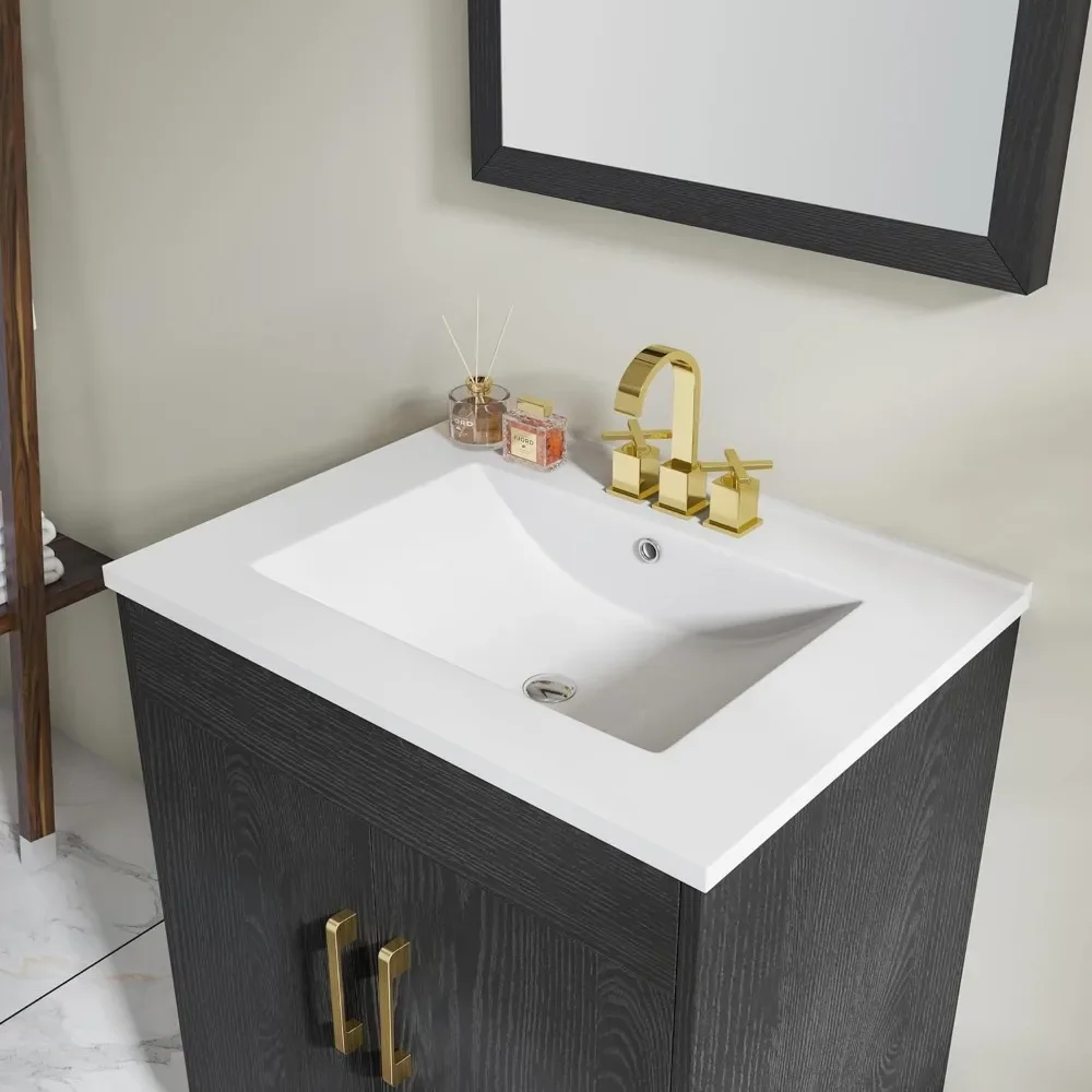 Mobile da bagno da 24 pollici completamente preassemblato con lavabo singolo da appoggio in ceramica, set di mobili da bagno con 2 ante a chiusura ammortizzata