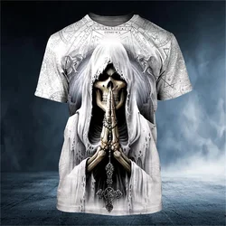 Summer Retro Skull 3D Print Men's Gothic Retro Harajuku Large Casual Short sleeved Street Punk Style T-shirt