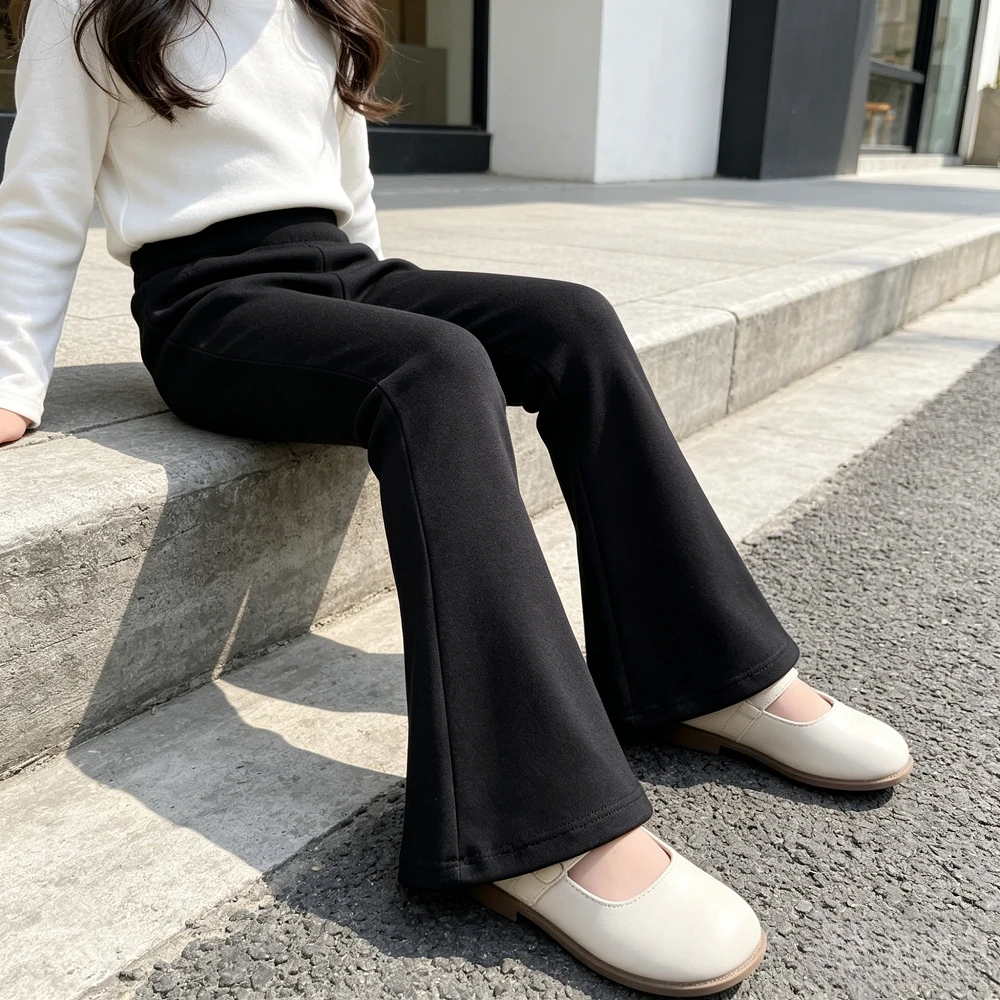 

Школьные расклешенные брюки для девочек, детские леггинсы с высокой талией, удобные расклешенные брюки-клеш для весны и осени, на каждый день