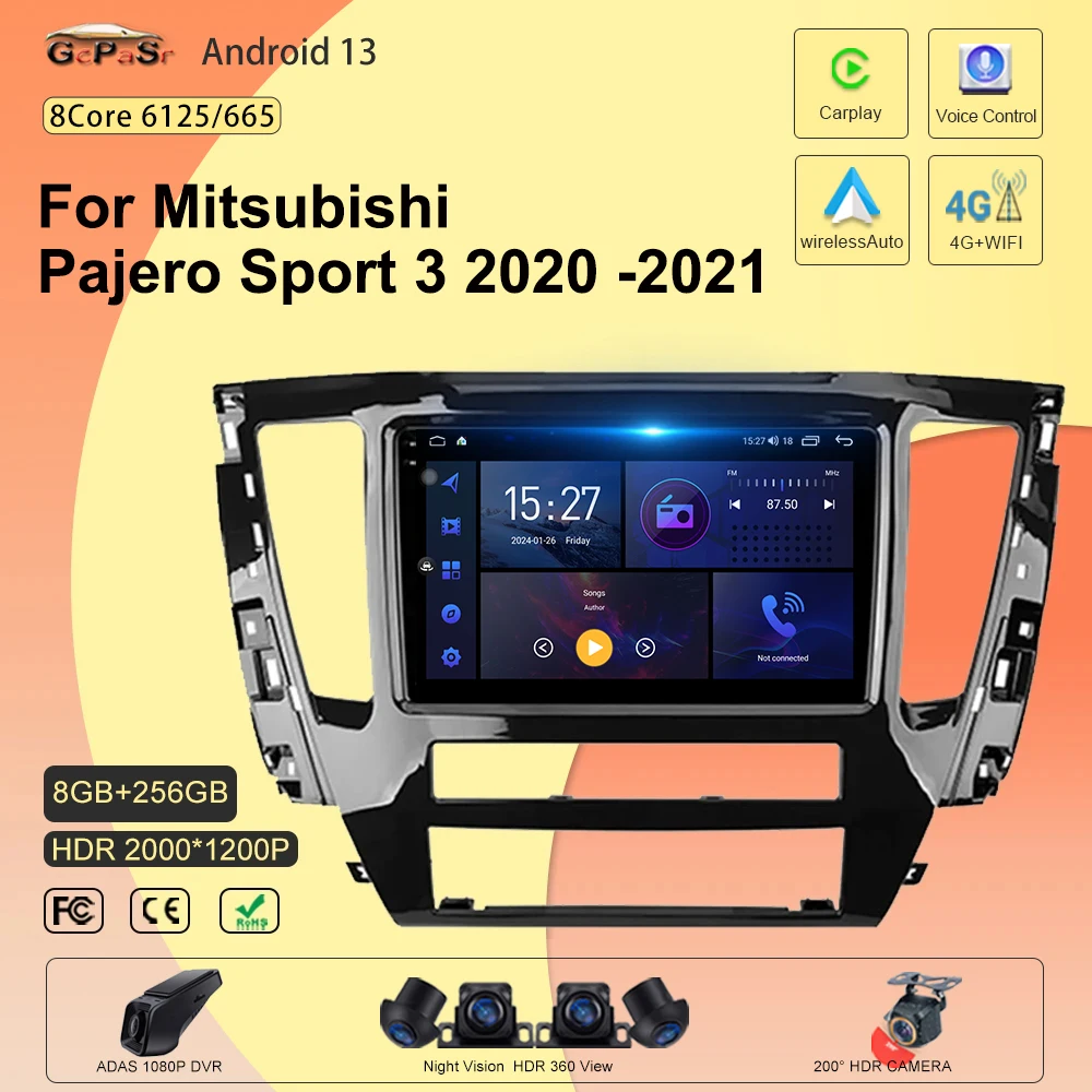 For Mitsubishi Pajero Sport 3 2020 -2021 Android 13 Multimedia Player GPS Navigation Smart System 8-Core 5G WifiBT No 2din DVD