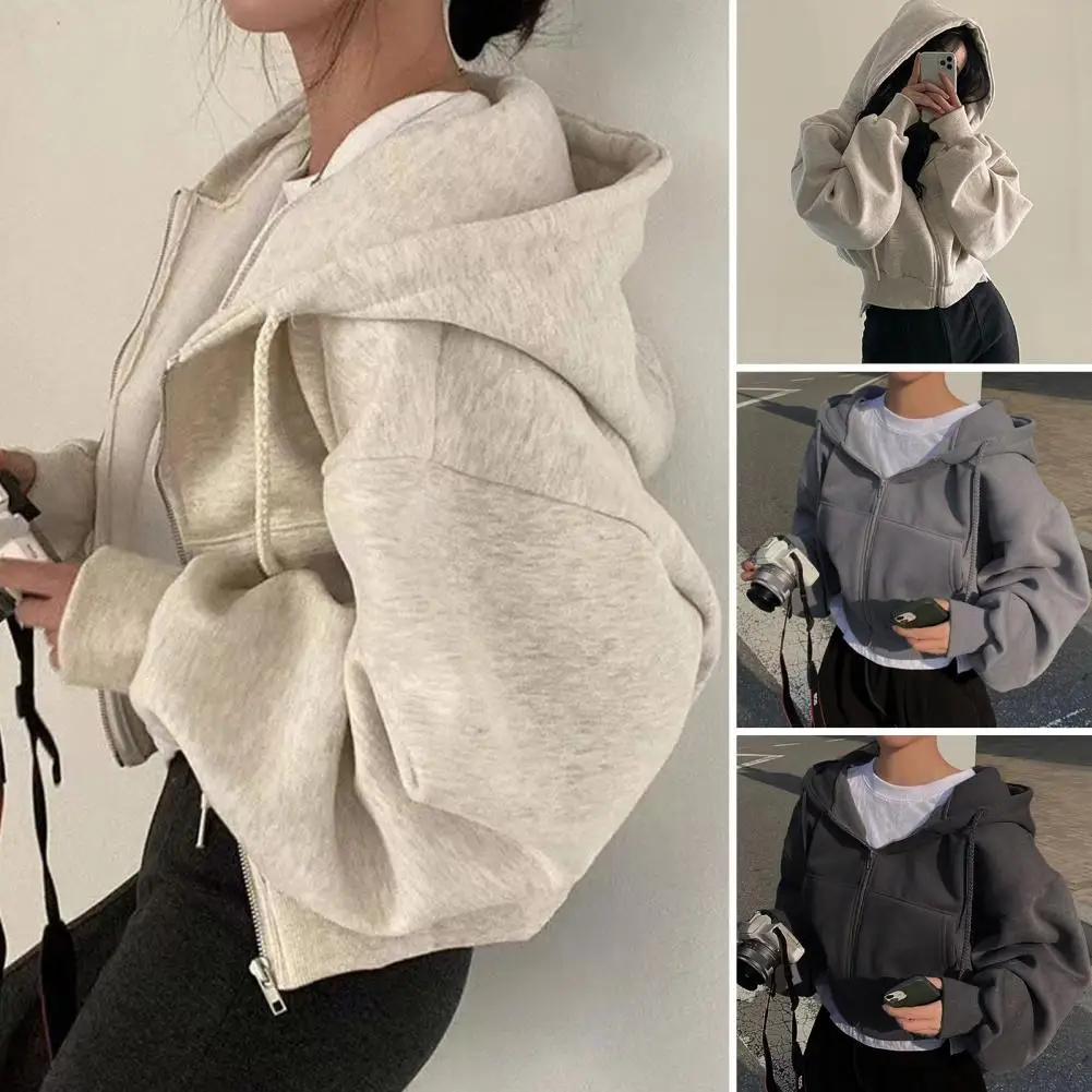 

Hoodie Stylish Hooded Sport Jacket with Drawstring Pockets for Women Daily Wear Coat with Elastic Cuff Hem Fall Winter Hoodie