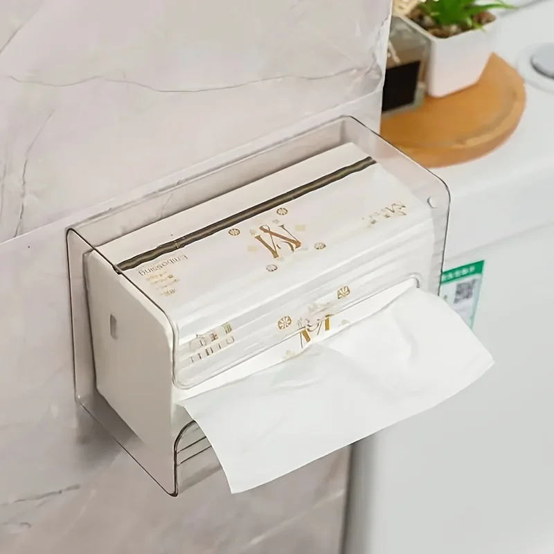 Taschentuchbox-Halter aus Acryl, Wandmontage, transparent, multifunktionaler Papierhandtuchspender für Wohnzimmer und Badezimmer – Detail 2
