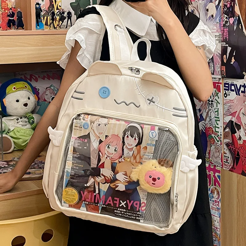 Y2K Cat Baby Valley Wing ItaBag موضة أنيمي Ins Japan Morning Eight College شفافة نمط أكاديمي حقيبة ظهر ذات سعة كبيرة #2