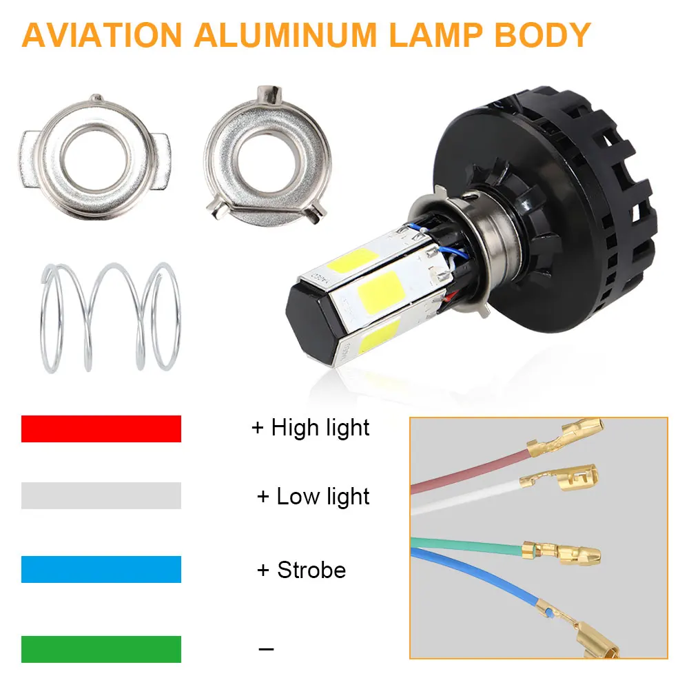 motorcycle bulb headlight LED H4 HS1 BA20D P15D H6 turbo lamp led moto high low beam Universal motor light white 6500k 6 COB