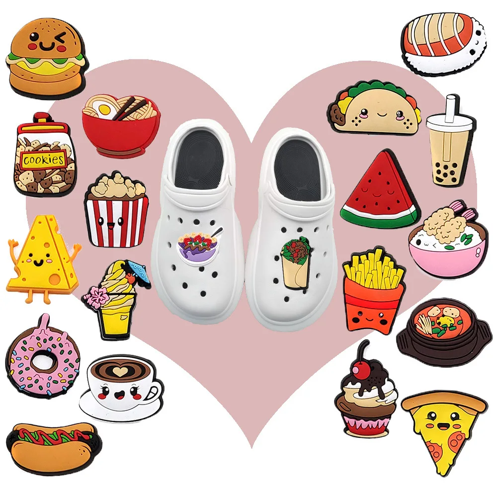 20-100 Stück Kawaii Cartoon-Serie mit Lebensmittelmotiven ​ Schuh-Charms aus PVC zum Selbermachen, Schuh-Accessoires für klassische Clogs, Schuhdekoration, Kindergeschenke