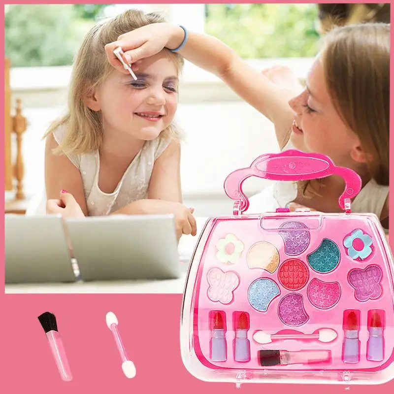 Girls Makeup Kits Safe Make-Up Kit With Beauty Cosmetic Bag Real Cosmetic Kits With Makeup Bag Brushes Eyeshadow Lipstick