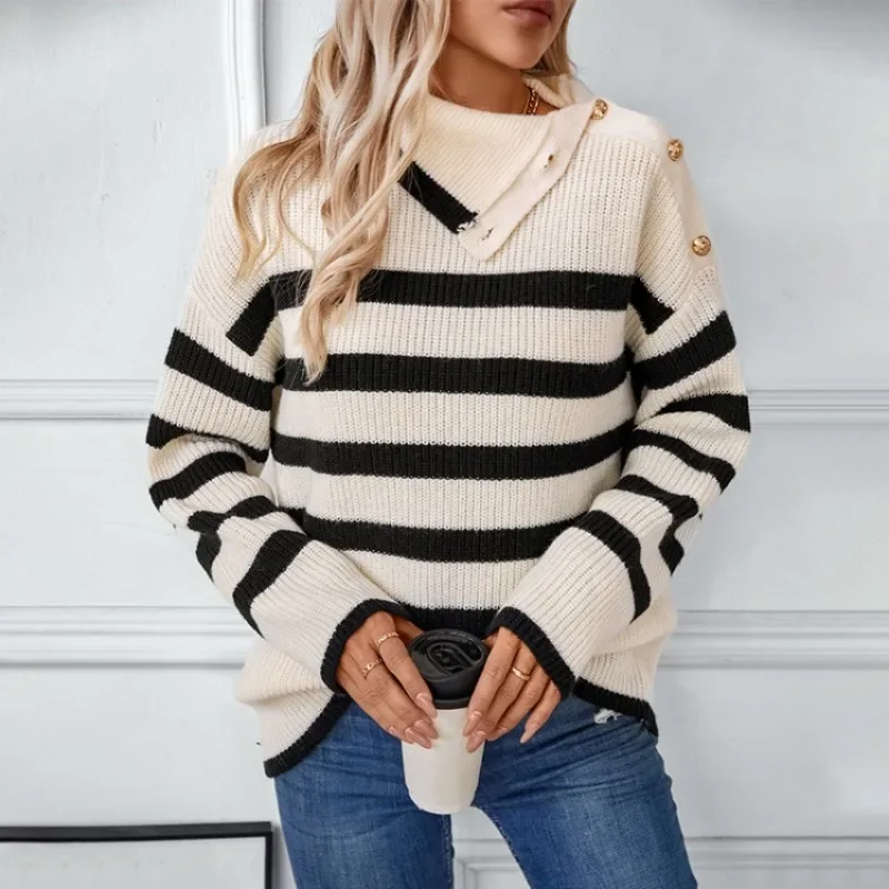 

New Fashion Lapel Pullover Sweater for Autumn/Winter Striped Sweater