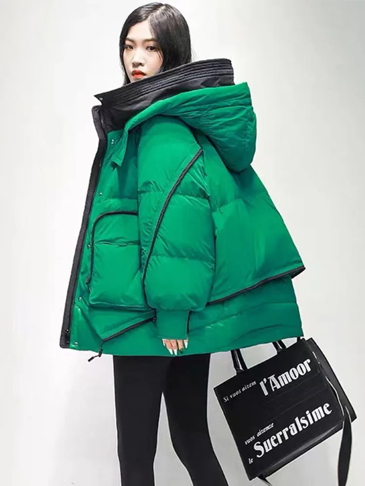 Korean Fashion Green Warm Puffer Parkas Coat Thicken Oversized Jackets Casual Parkas Women Winter Down Coat 2024