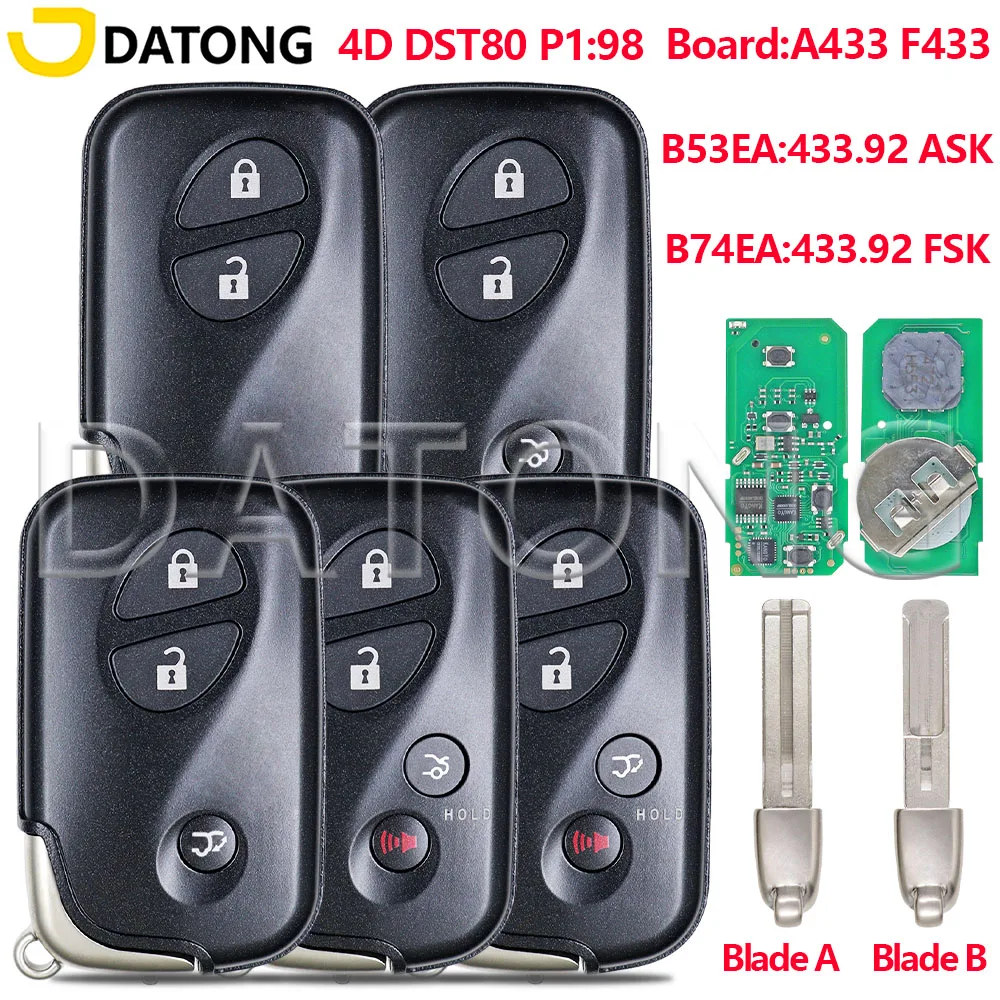 

Datong 433MHz B53EA B74EA 4D P1:98 Car Key For Lexus IS220 IS250 LS460 LX470D LX570 GX460 RX300 RX350 ES350 RX270 2006-2012