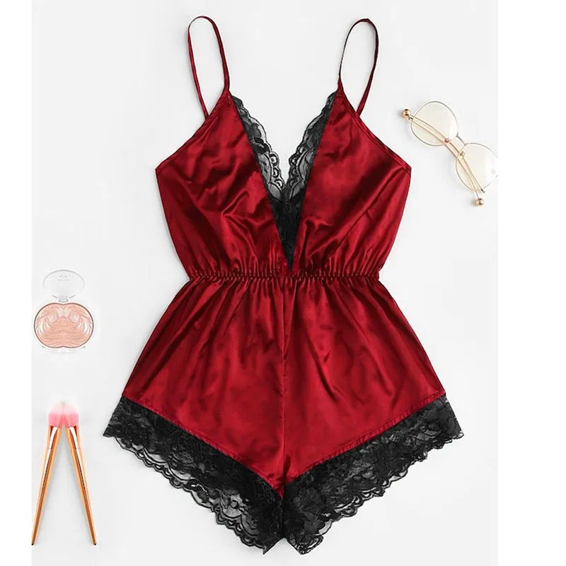 Erotic Lingerie Home Sexy Lace Red Halter Large Size 3xl Student Onesie Easy to Clean Ladies Solid Colour Halter Nightgown Birth