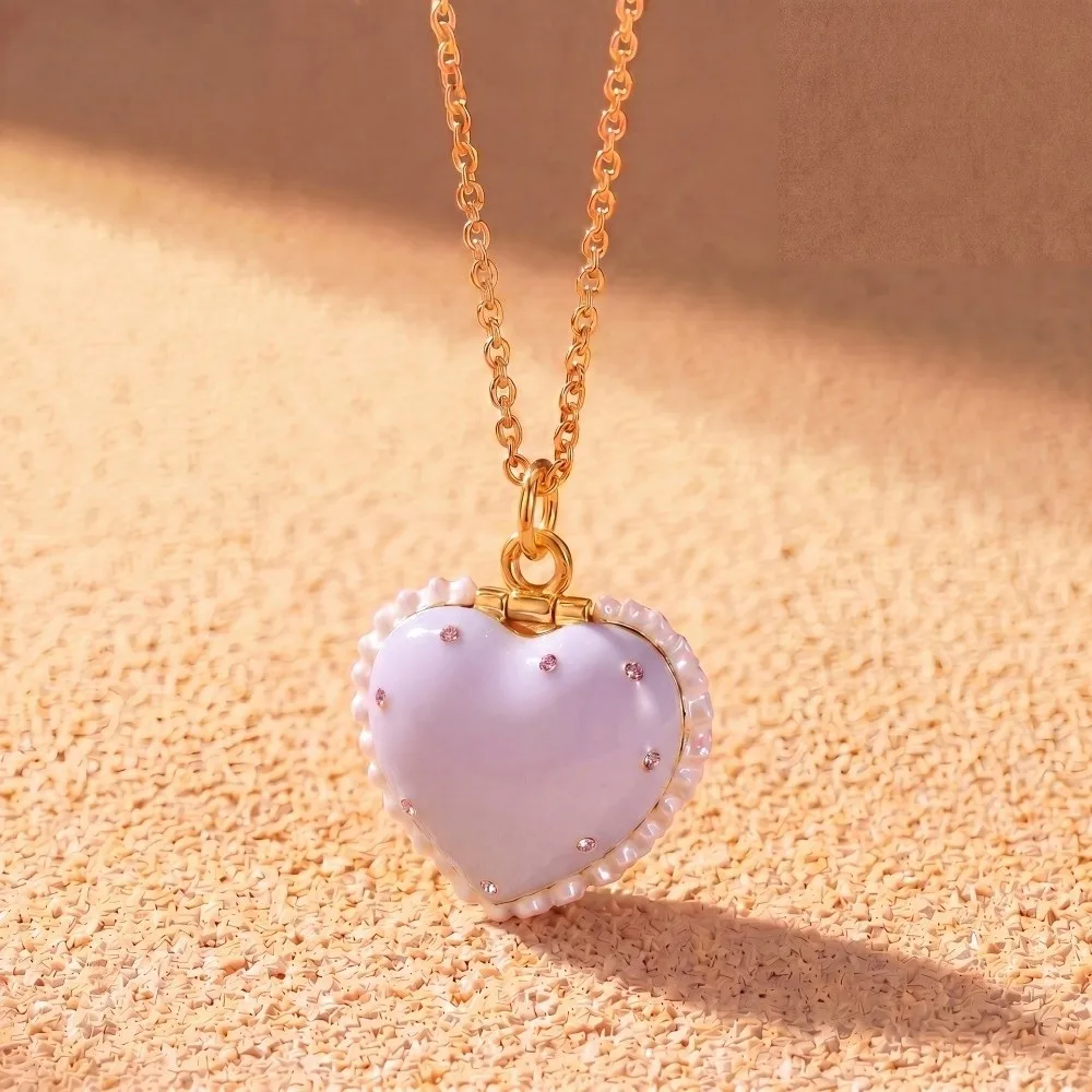 Interesting Opening Closing Phase Box Necklace Playful Design Locket Heart-shaped Choker Engraved Adjustable Chain