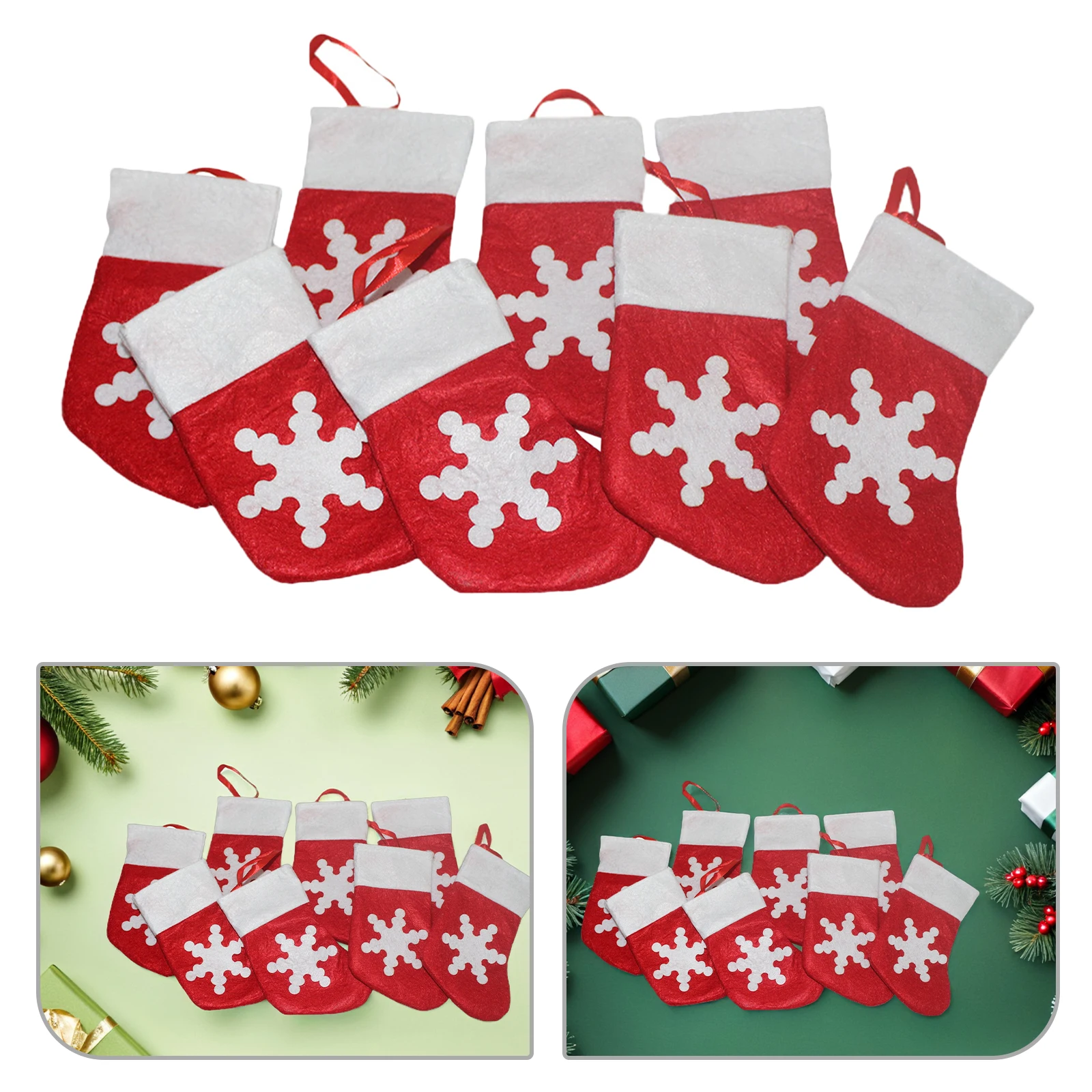 Mini bas de noël flocon de neige, 24 pièces, porte-vaisselle, petites pochettes à bonbons, sacs cadeaux pour fête de vacances, collations