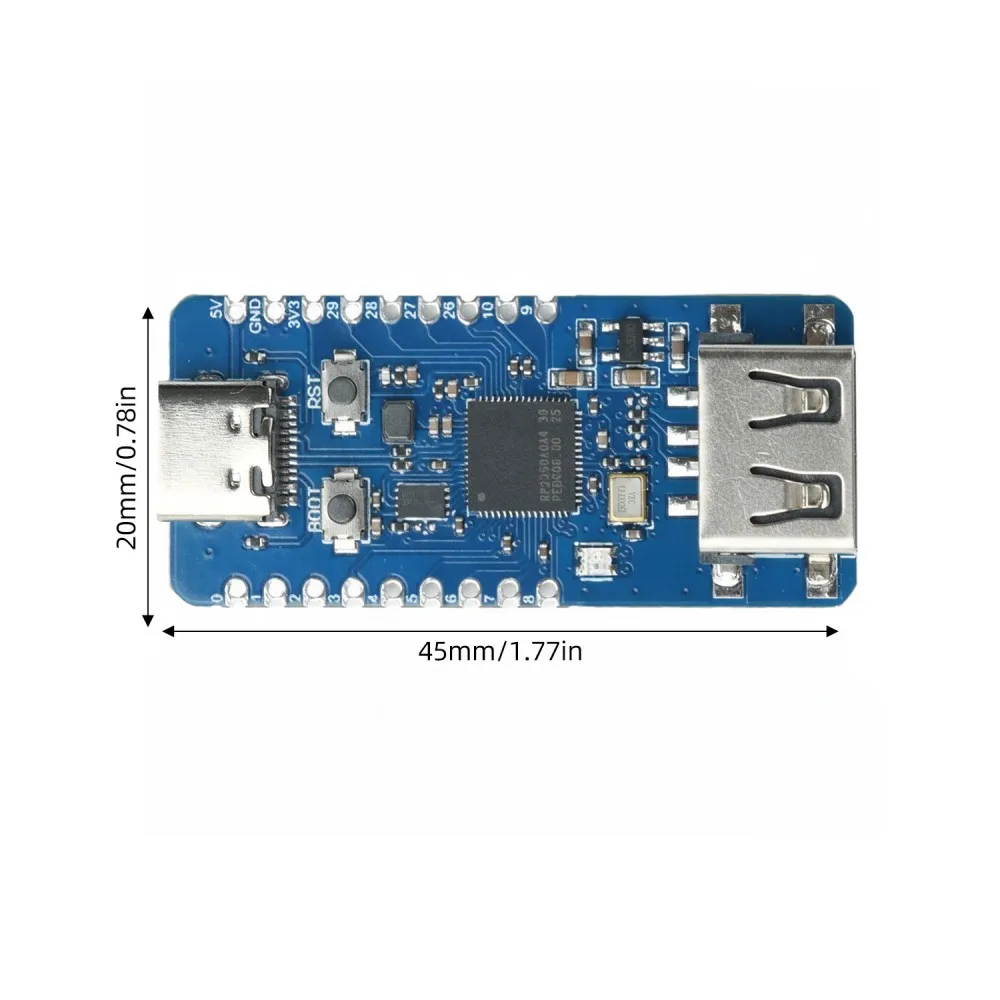 RP2350-USB-A Mini Development Board, Type-C Powered MCU Module with W25Q16 Flash BOOT Reset Half-Hole Pins