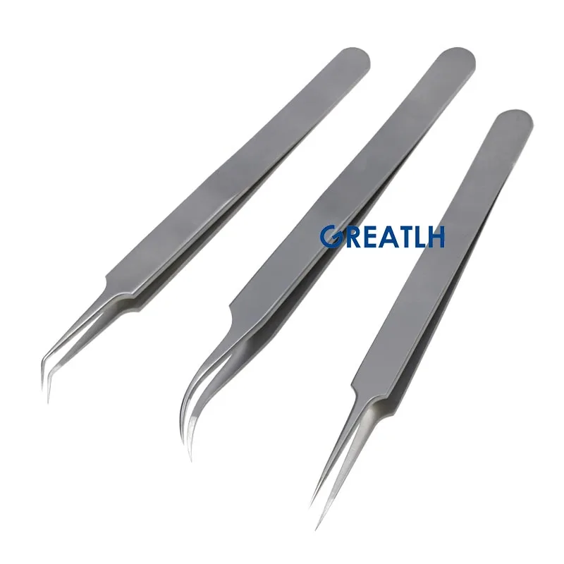 1pcs Stainless Steel Hair Transplant Implanter Tweezers Forceps Hair Planting Forceps Straight Curved Angle