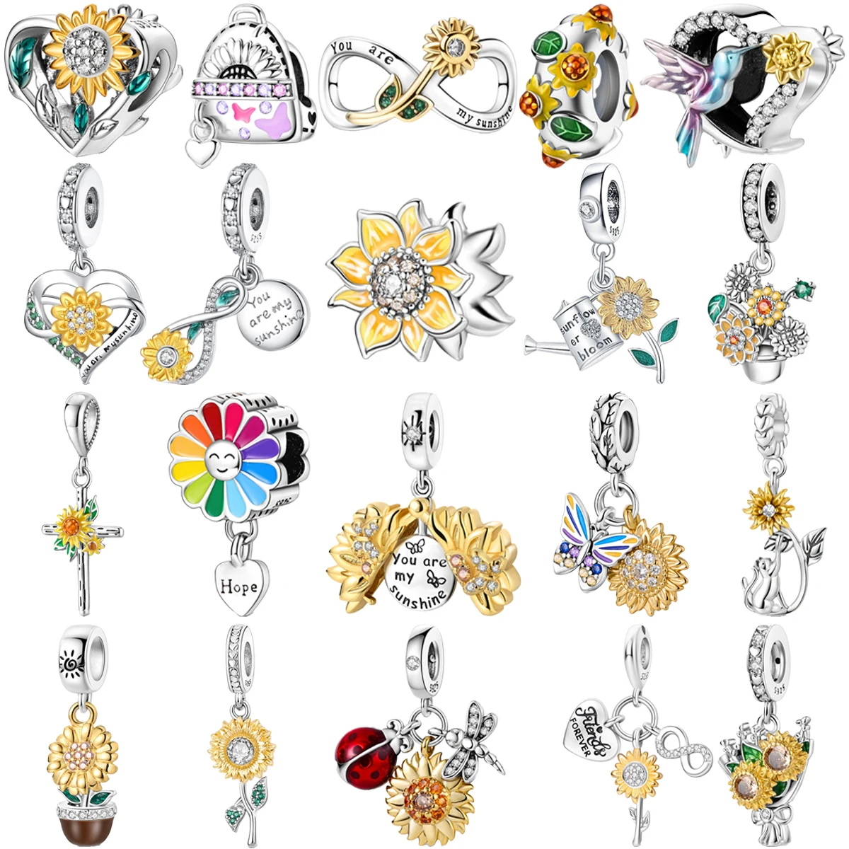 

Original 925 Sterling Silver Sunflower Ladybug Hummingbird Cross Book Bag Charm Beads for PandoraDIY Bracelet Women Jewelry Gift