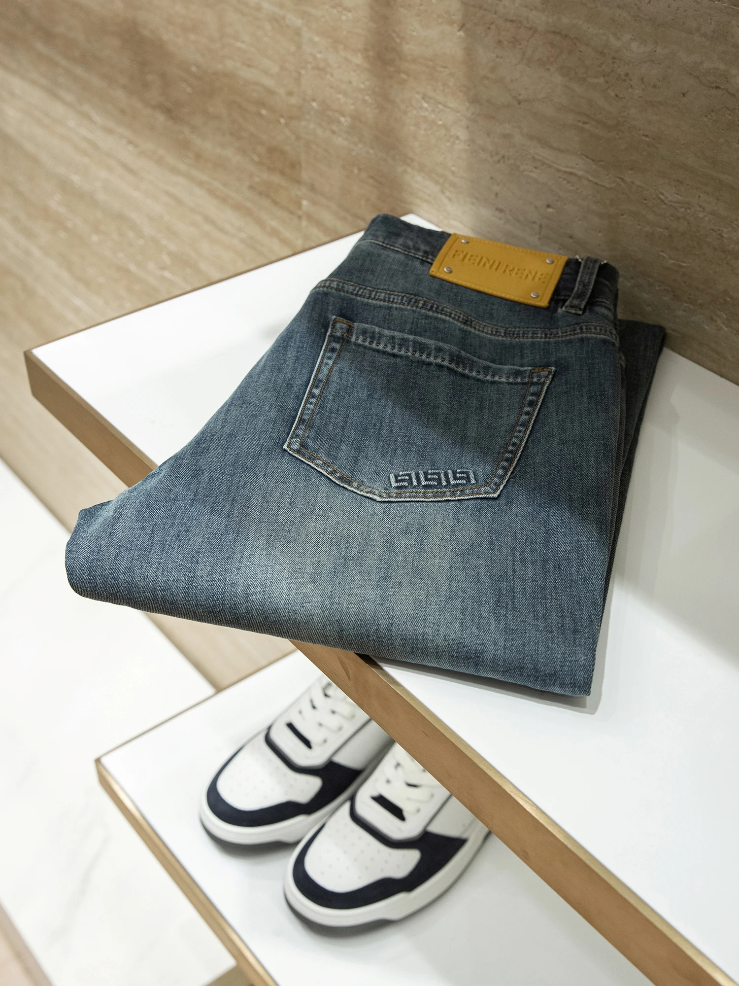 

Advanced Vintage Washed Blue Jeans 10 Oz Denim Slim Straight Leg Elastic Modern Style Men's Long Pants Eco Organic Cotton