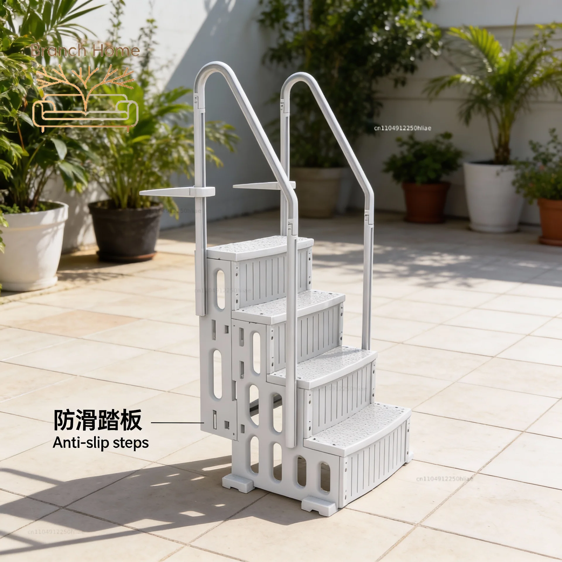 4-Step Non-Slip Plastic Pool Ladder Classic Style Above-Ground Swimming Pool Accessory
