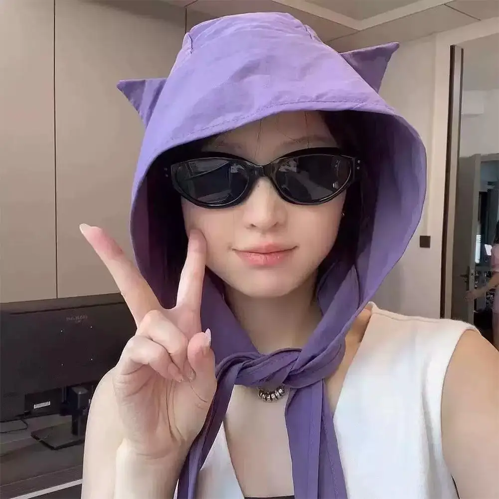 Summer Fisherman Hat Hooded Hat Unisex Cute Ear Design Sunshade Caps With Strap Trendy Qiuck Dry Hat For Fishing Hiking