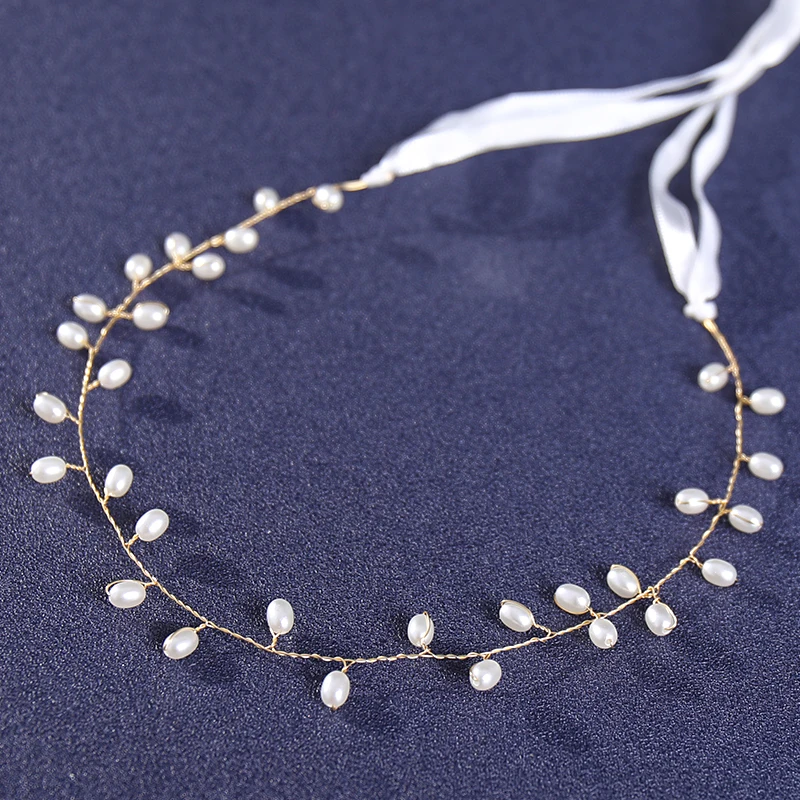 Handmade Pearls Headbands For Women Bride Wedding Hairband Hair Accessories Head Vines Jewelry image 5