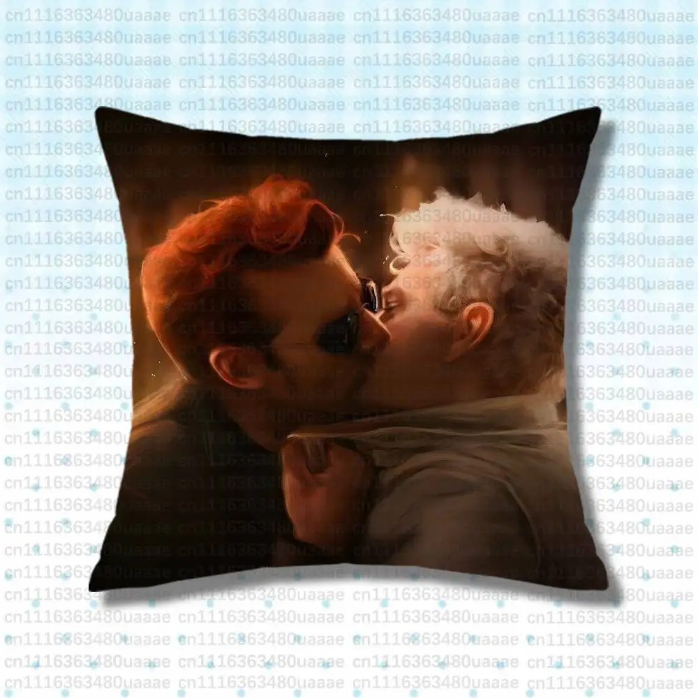 G-Good Omens Aziraphale Crowley Decorative Room Aesthetics Pillow Case Home Decor Bedroom Sofa Bed Couch Pillow Cover