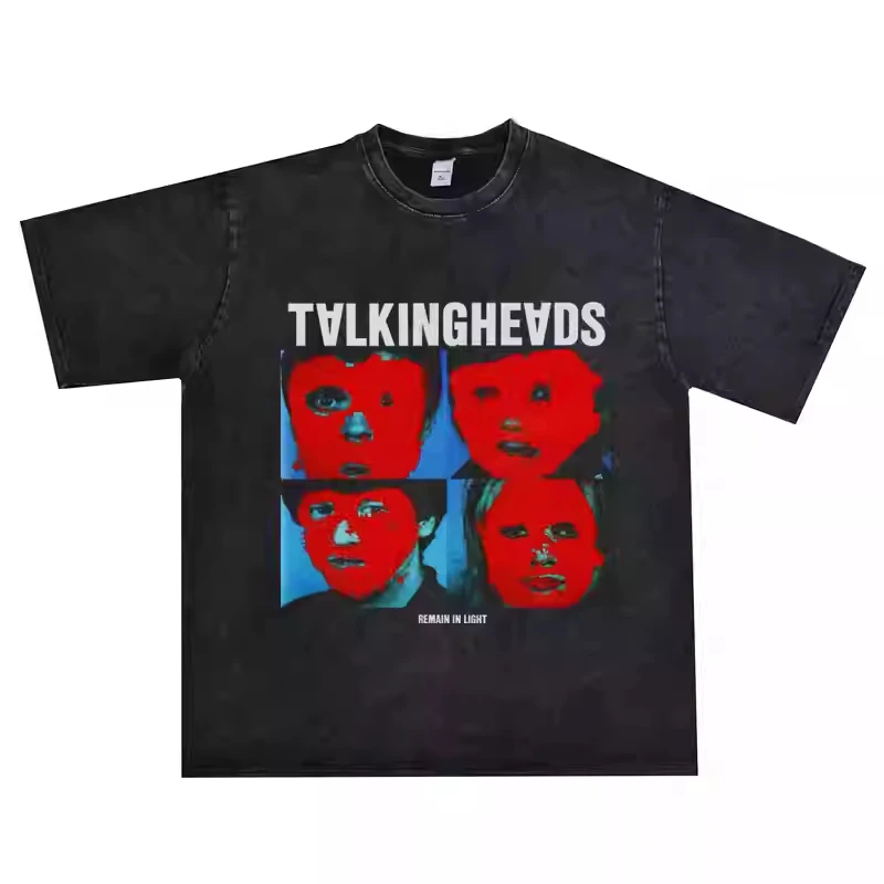 

2025 European and American Rock Profile Picture Talking Heads, Washed and Aged T-shirt for Men and Women, Short-sleeved