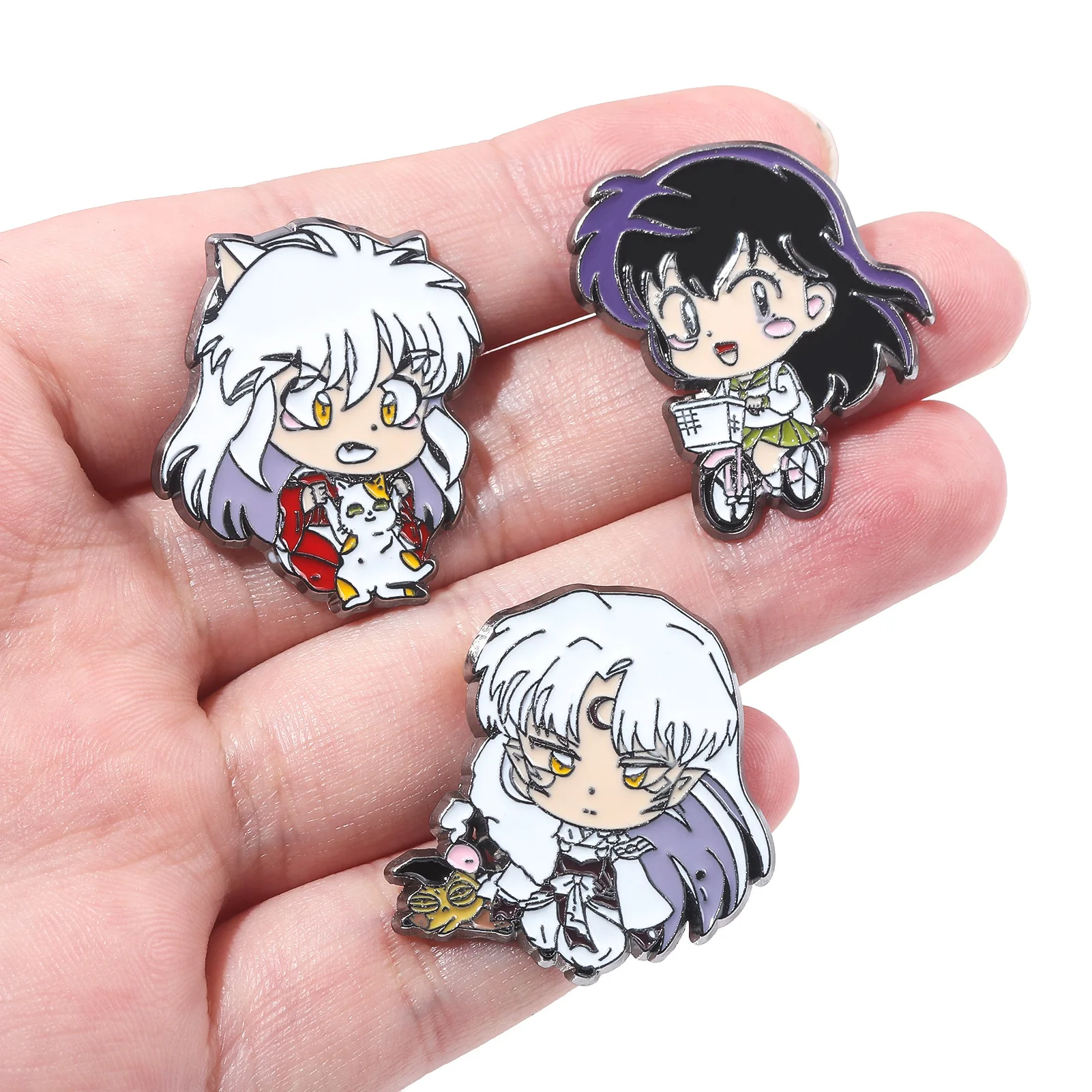 Cartoon Inuyasha HigurashiKagome Character Brooch Pins Cute Q Version Anime Figure Enamel Cosplay Lapel Pins Jewelry Gift For Fr