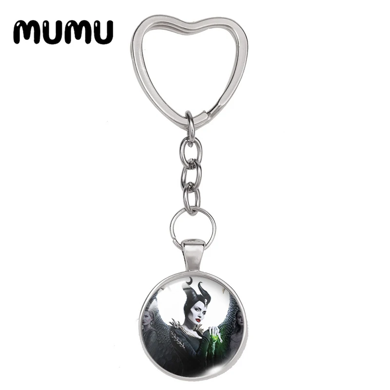 2024 New Maleficent Heart Keyring Movie Keychain Glass Dome Cabochon Jewelry Gifts Children