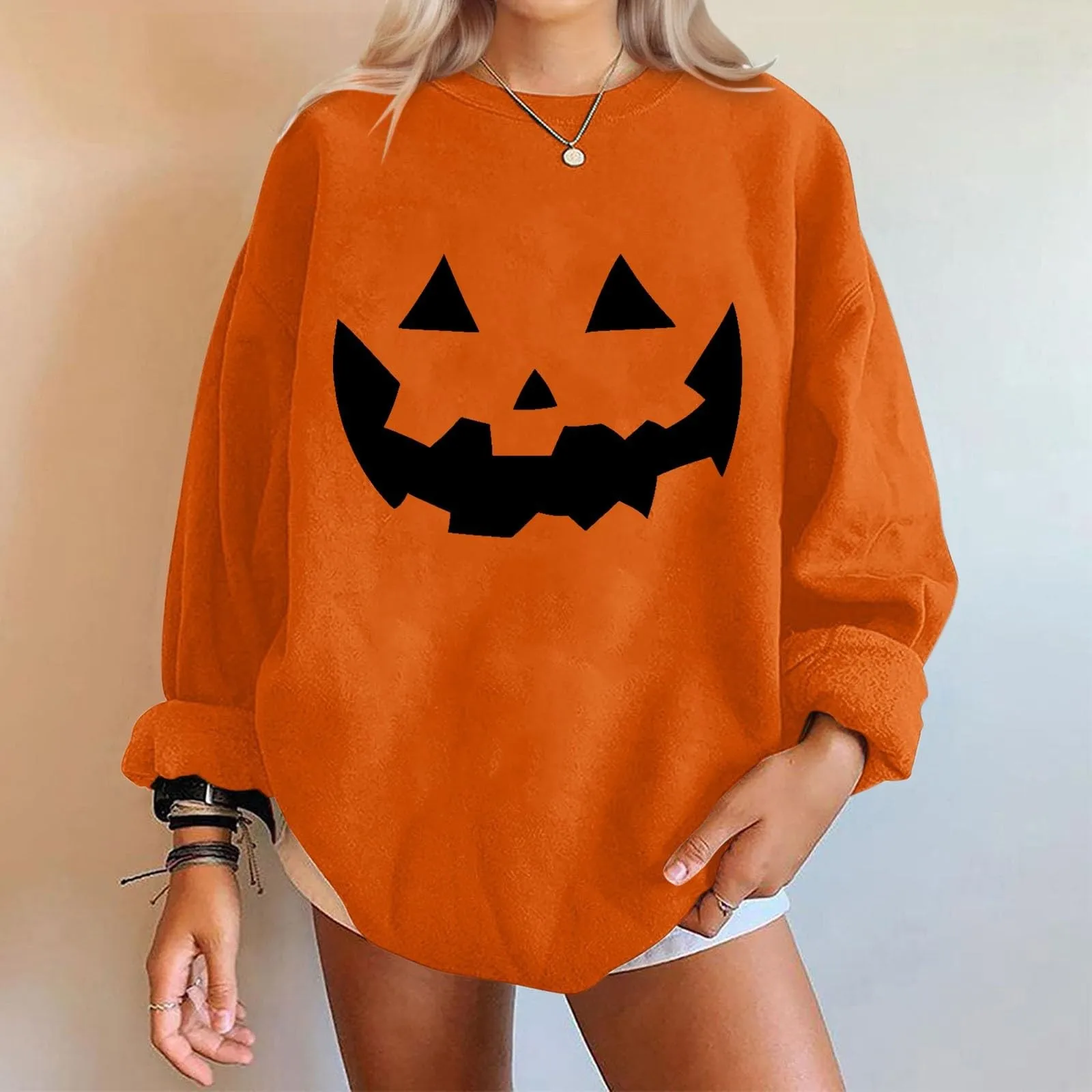 Halloween Sweatshirts For Women 2024 Fall Cute Pumpkin Face Bat Graphic Crewneck Long Sleeve Shirt Top