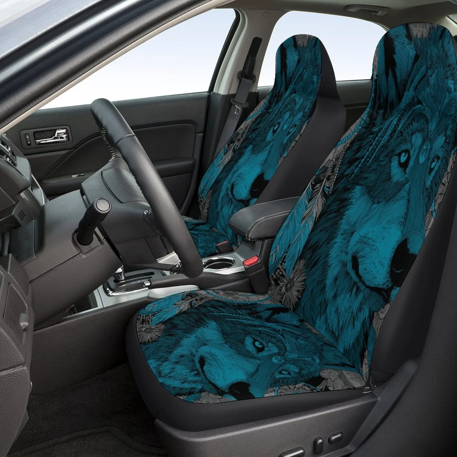Wolf Designed Car Seat Cover Set For Most Cars, Trendy Novelty High-quality Car Seat Protector Covers Full Set, Universal Car Se