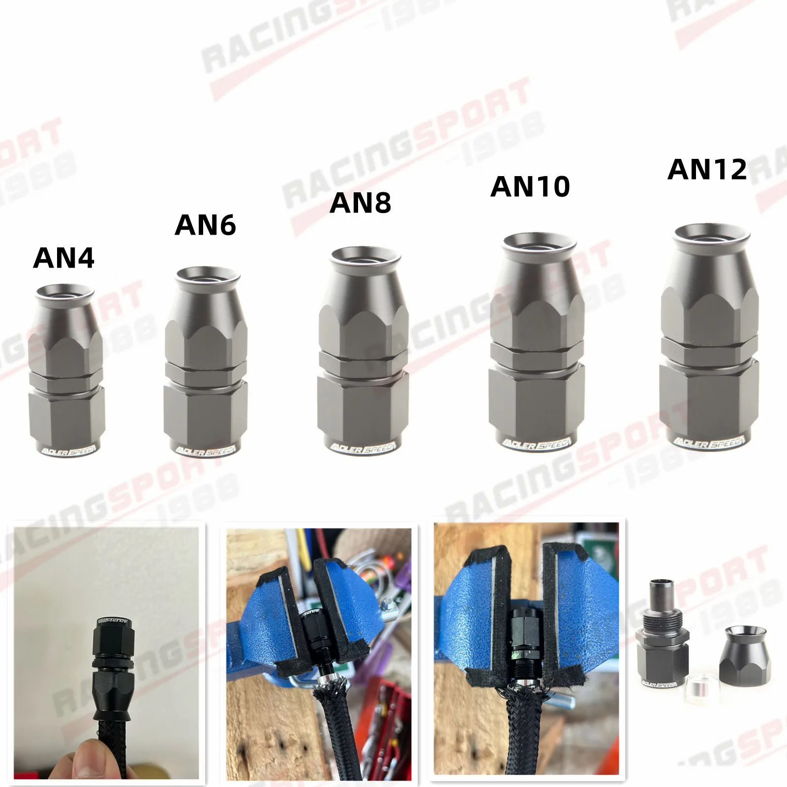 

For Swivel PTFE Oil Fuel Line Hose End Fitting AN4/6/8/10/12 Straight 0° Reusable Hose End Fitting Adapter Black